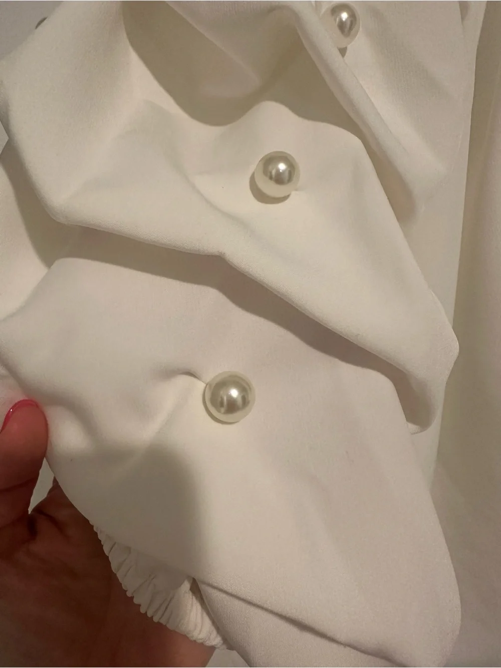 White Pearl-Embellished Puff Sleeve Blouse - Picture 3 of 5